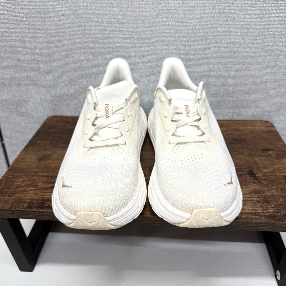 Hoka One One Women's Cream White Athletic Shoes with Tan Logo - Picture 3 of 7